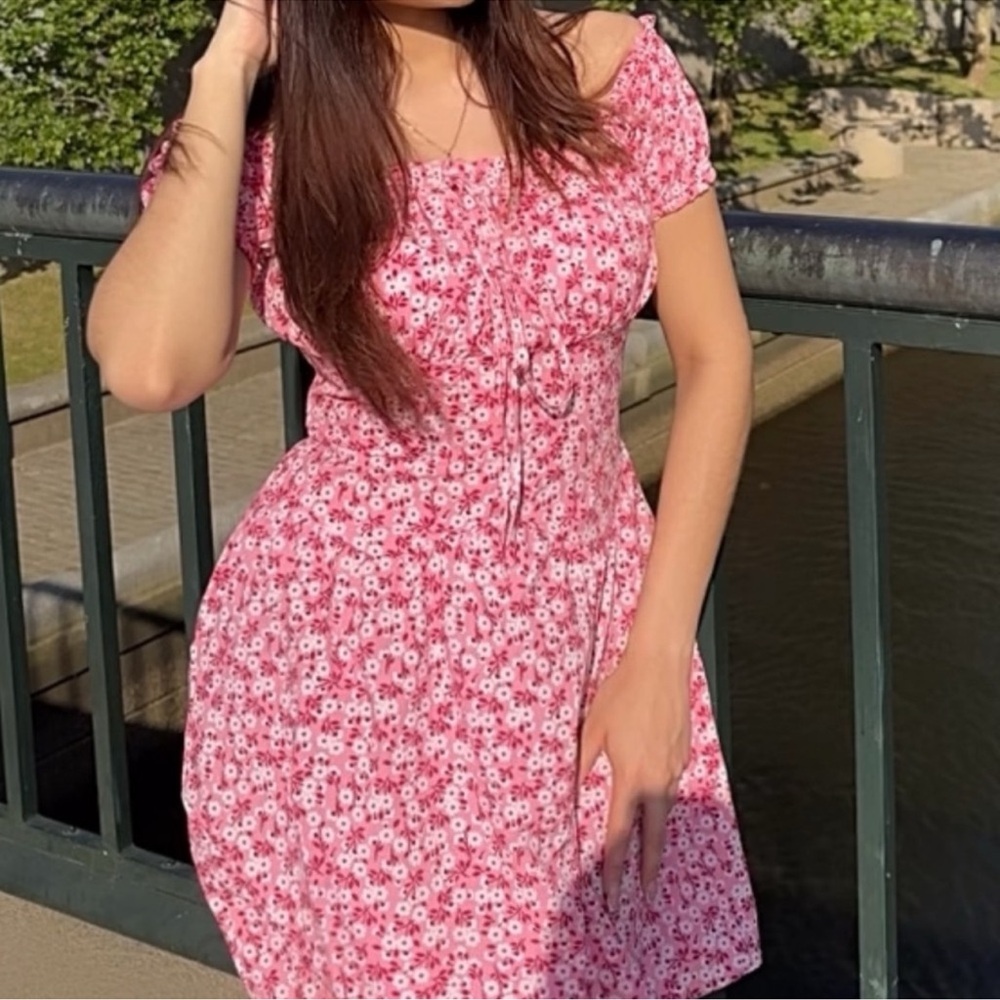 Floral Pink Off-Shoulder Dress